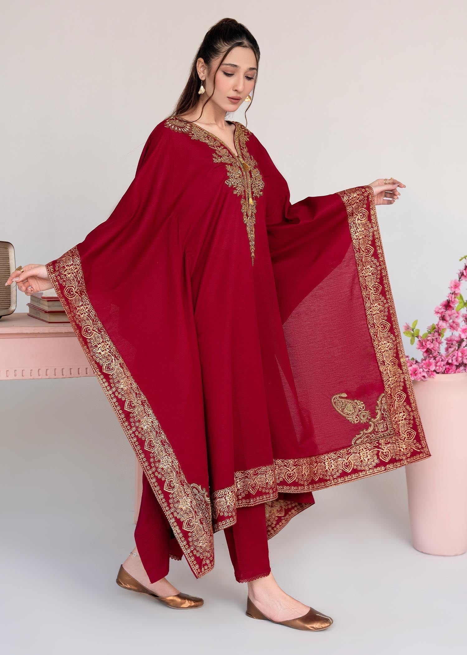 Sahibas By Mirza Crescent Maroon