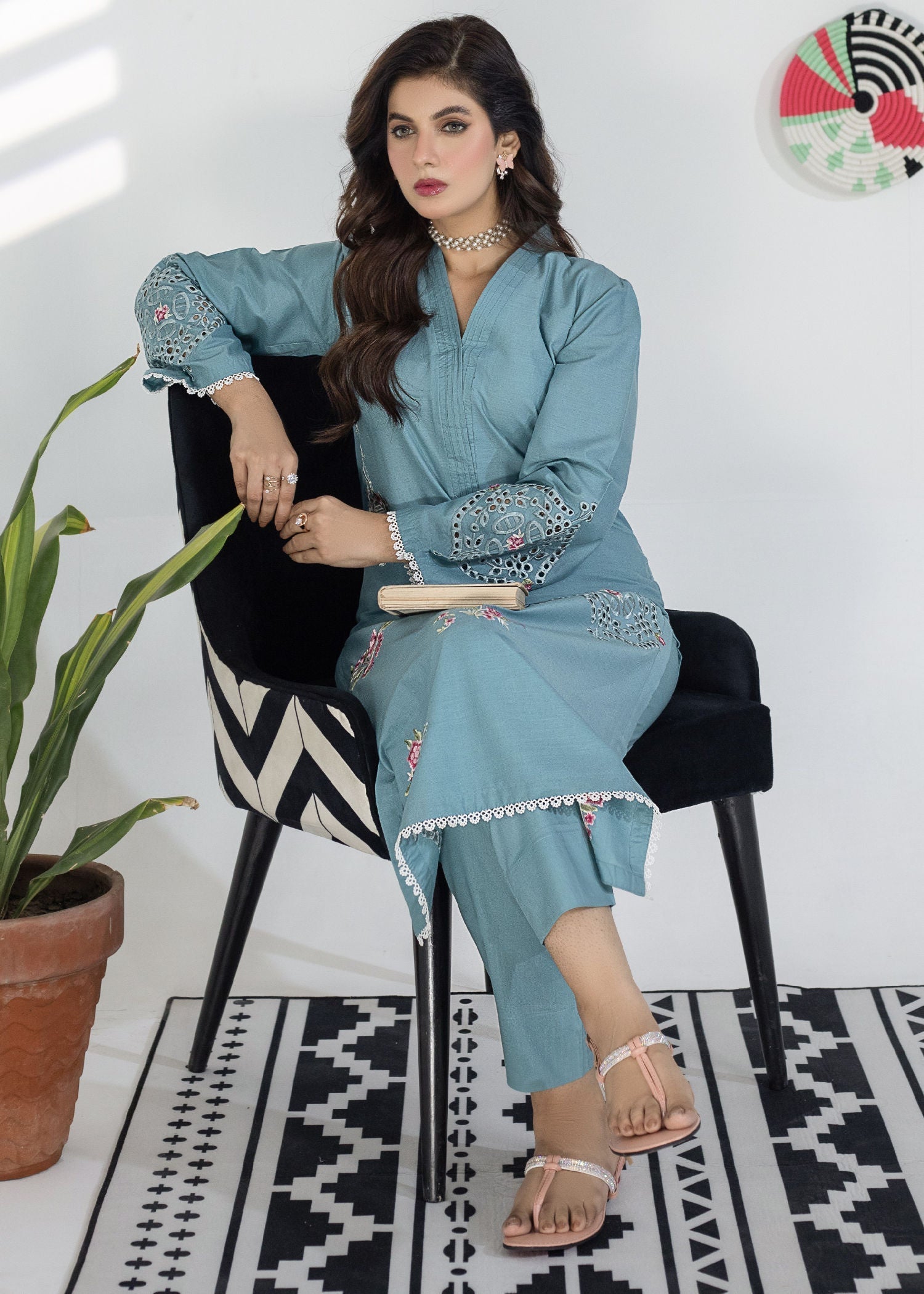 Lawn Kurta Set in Light blue