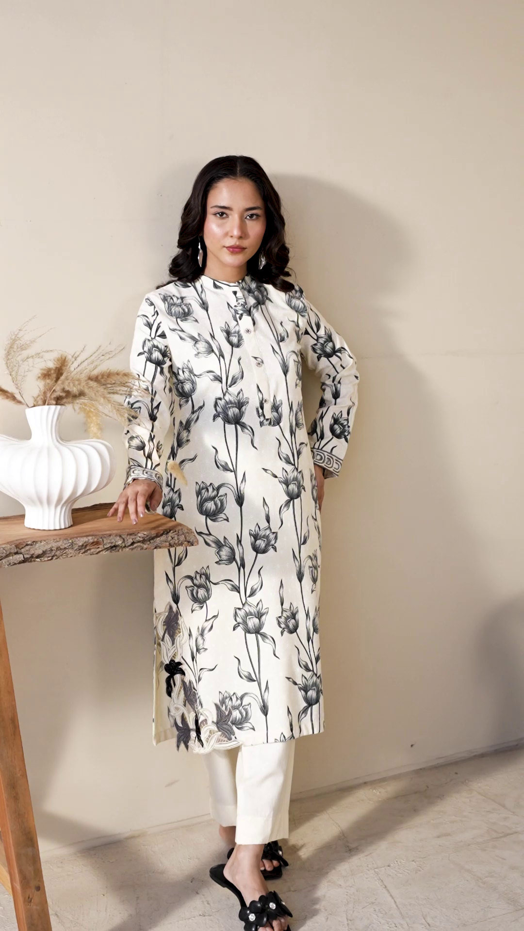 Dhanak Kurta Set in Ivory