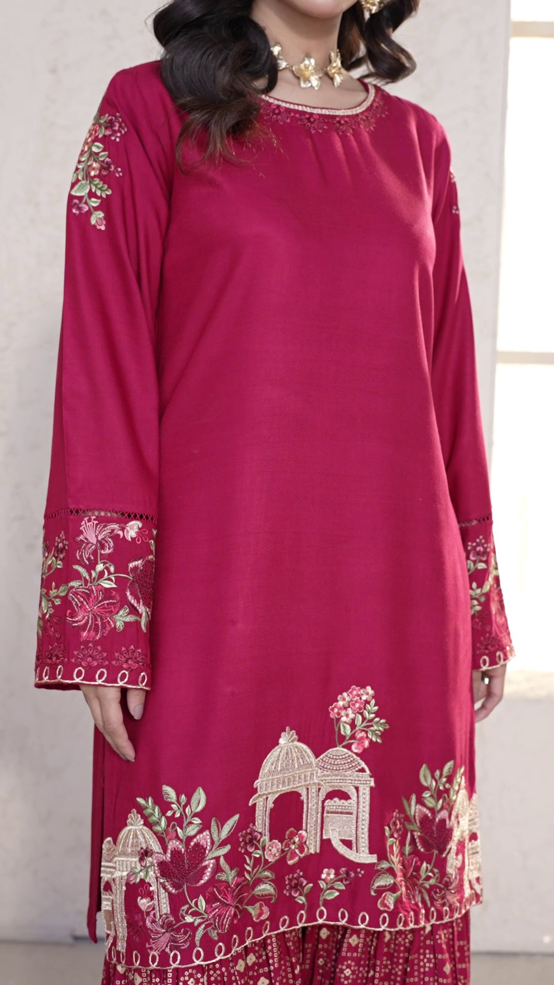 Lawn Gharara in Maroon
