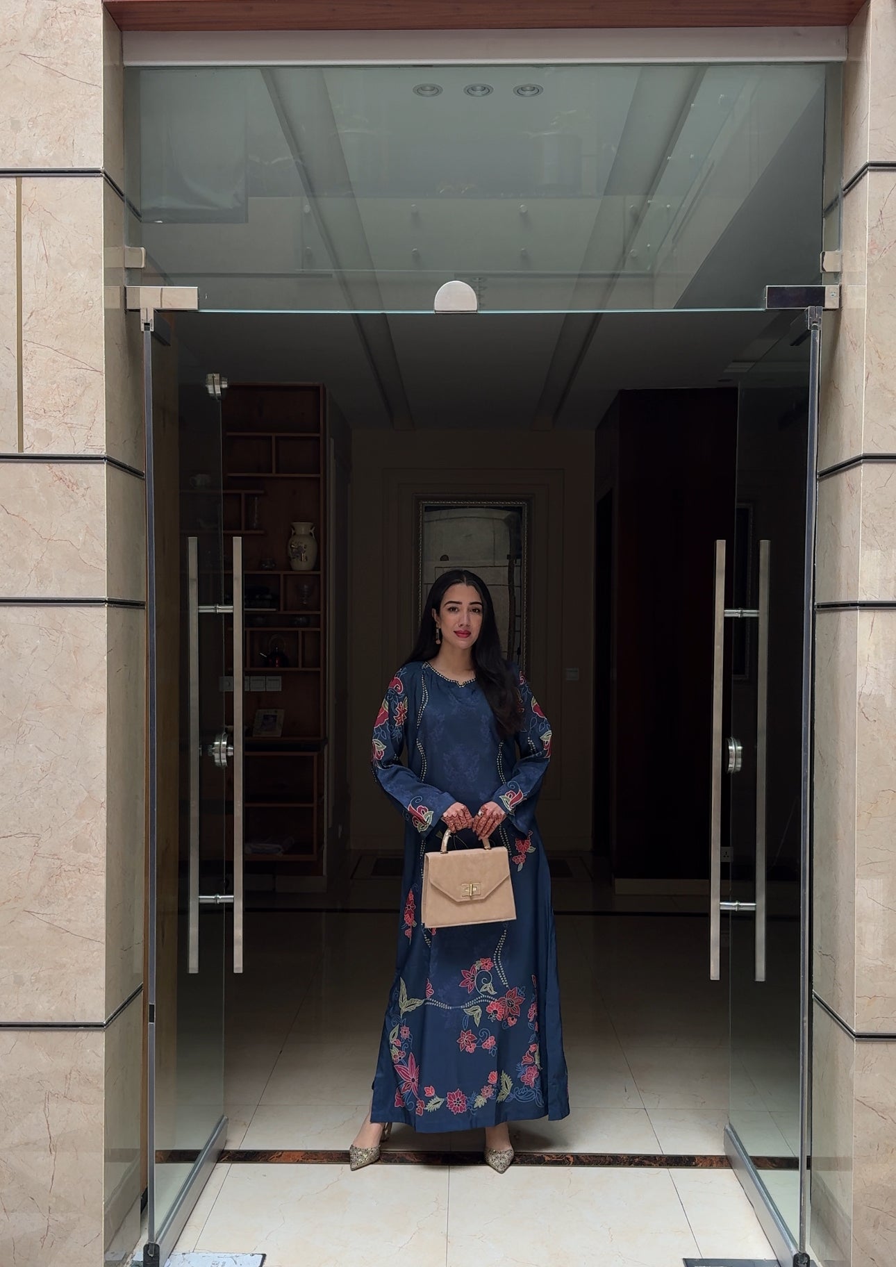 Poly silk Kaftan in Navy blue
