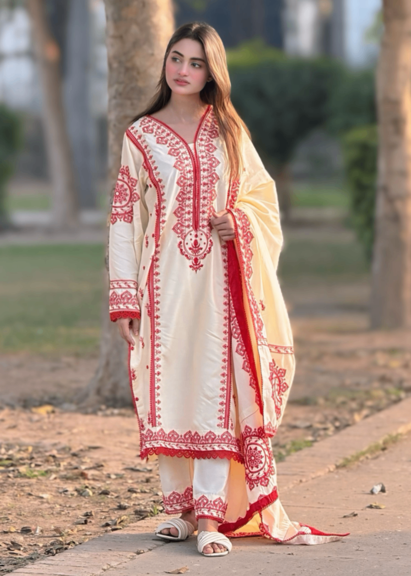 Tehzeeb Libas DHAGA EMBROIDERED 3PC