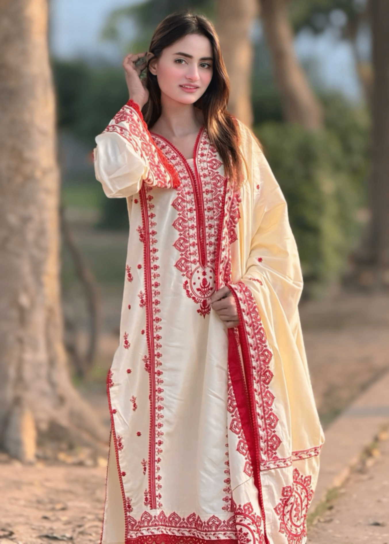 Tehzeeb Libas DHAGA EMBROIDERED 3PC
