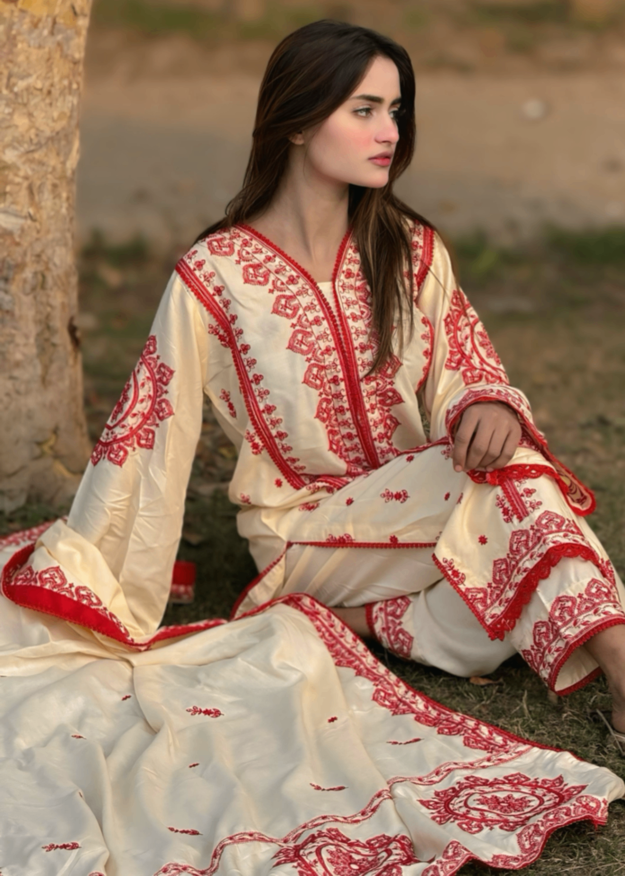Tehzeeb Libas DHAGA EMBROIDERED 3PC