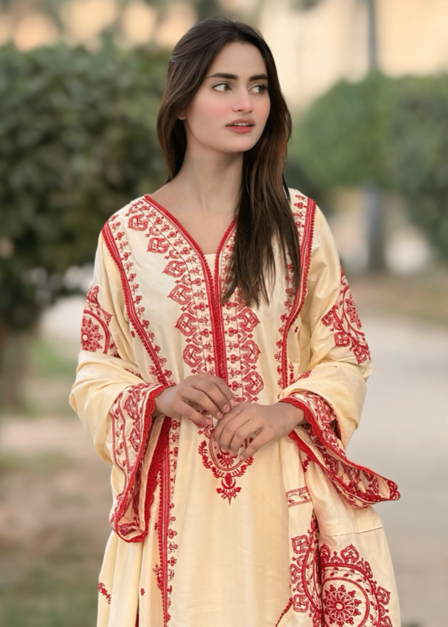 Tehzeeb Libas DHAGA EMBROIDERED 3PC