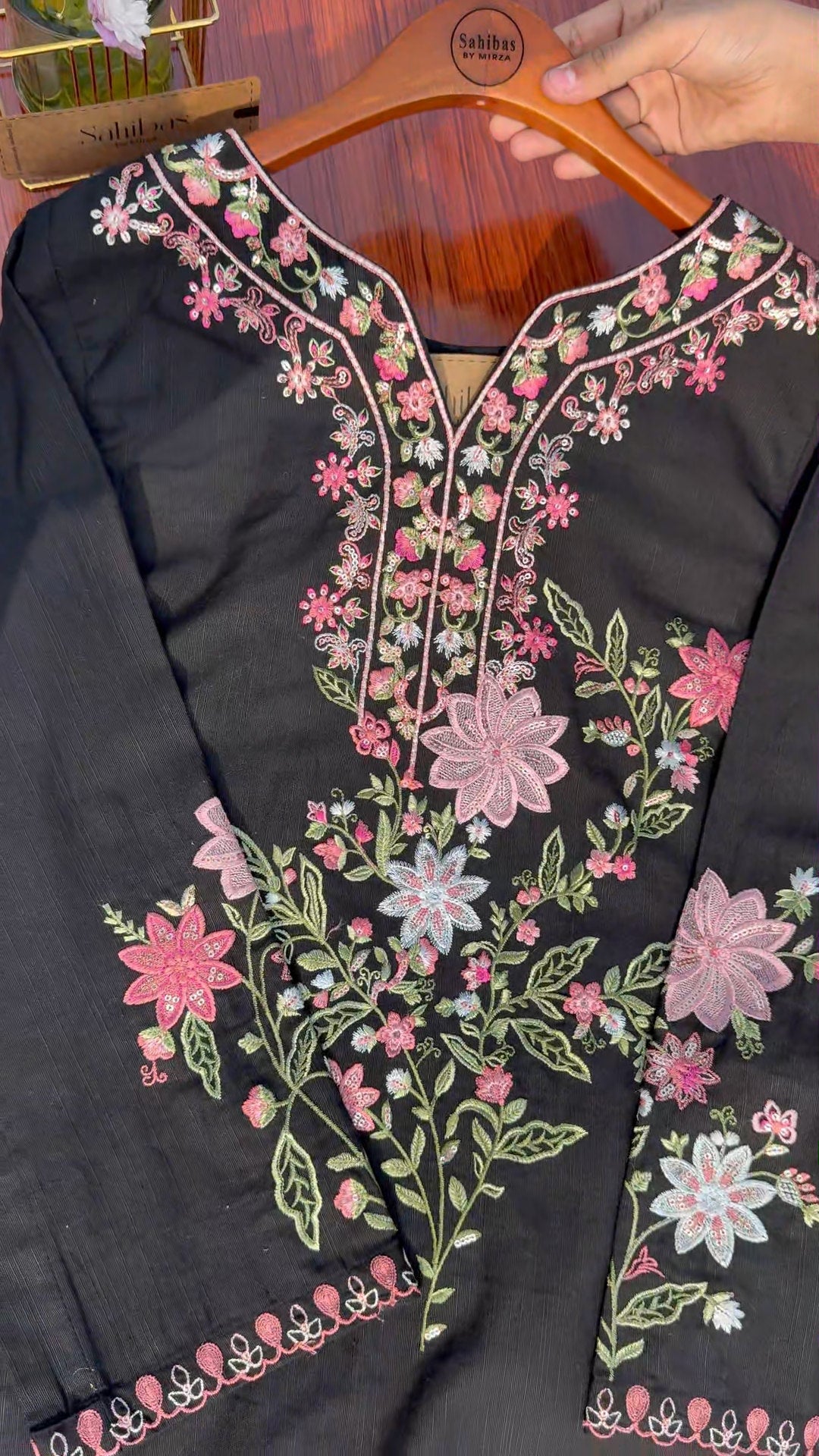 Khaddar Kurta Set in Black