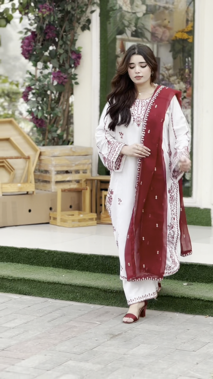 Tehzeeb Libas SNOW EMBROIDERED 3PC