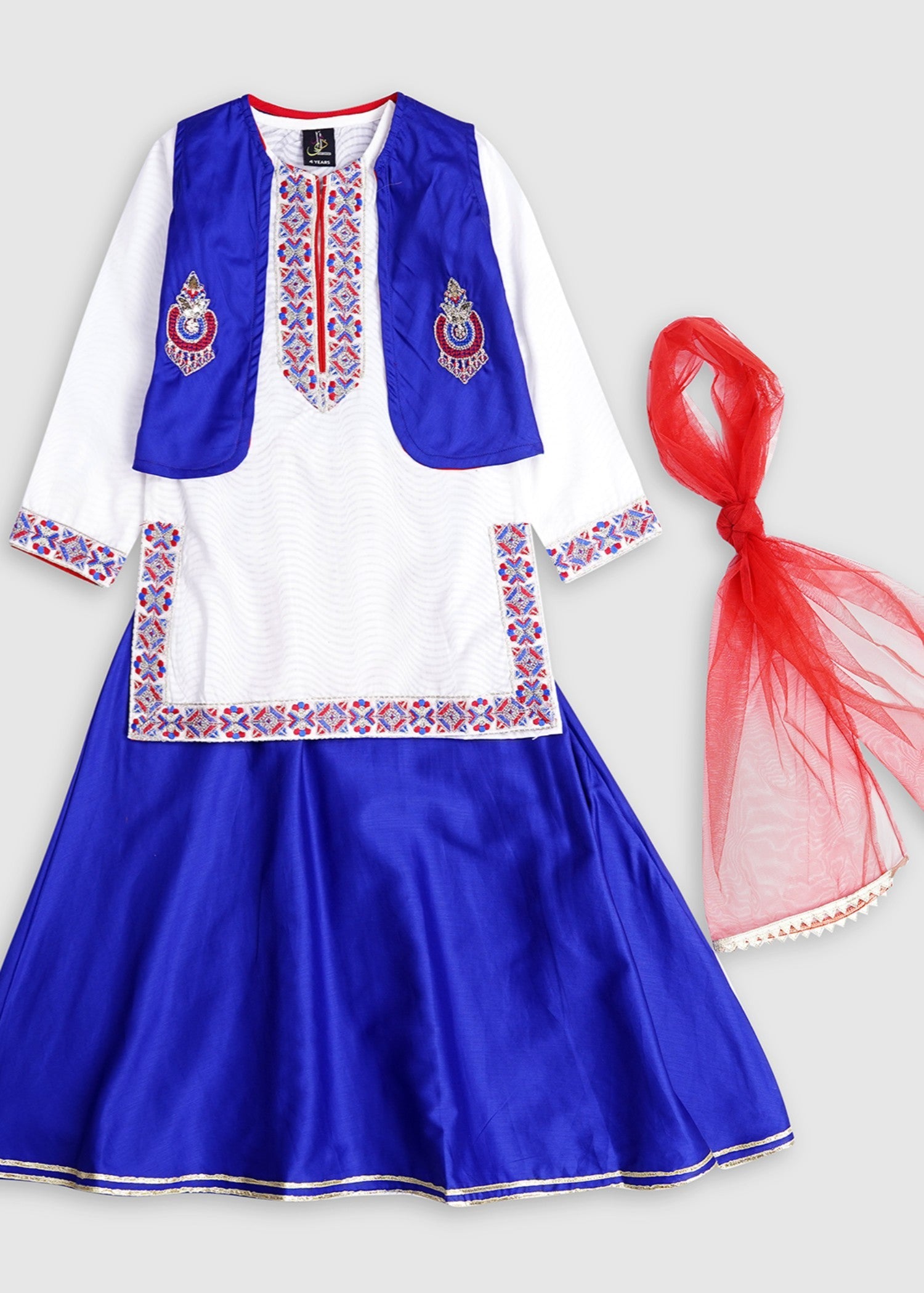 STITCHED-3 - Piece Tilla Embellished Royal Blue Lawn Shirt With Lehnga
