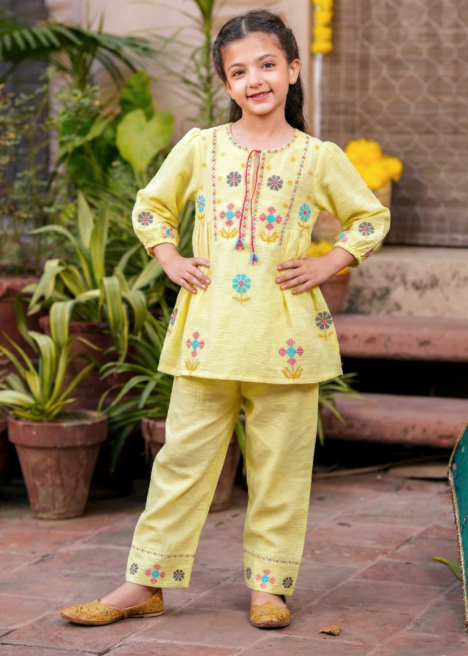 PASTEL-YELLOW-EMBROIDERED-KURTA-PANT-SET-FOR-GIRLS