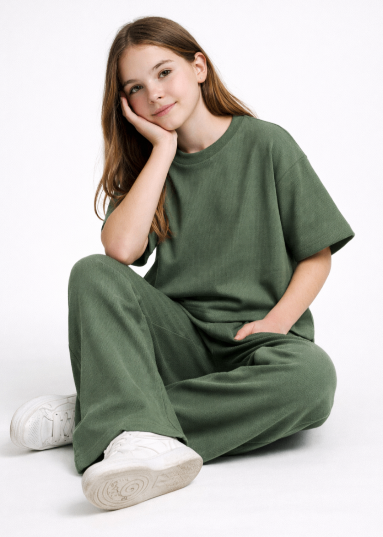 EFFORTLESS-SUMMER-COOL-GIRLS-GREEN-RIBBED-KNIT-OVERSIZED-CO-ORD-SET