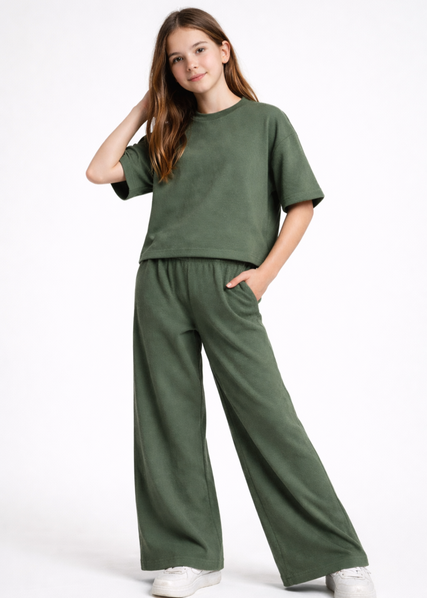 EFFORTLESS-SUMMER-COOL-GIRLS-GREEN-RIBBED-KNIT-OVERSIZED-CO-ORD-SET