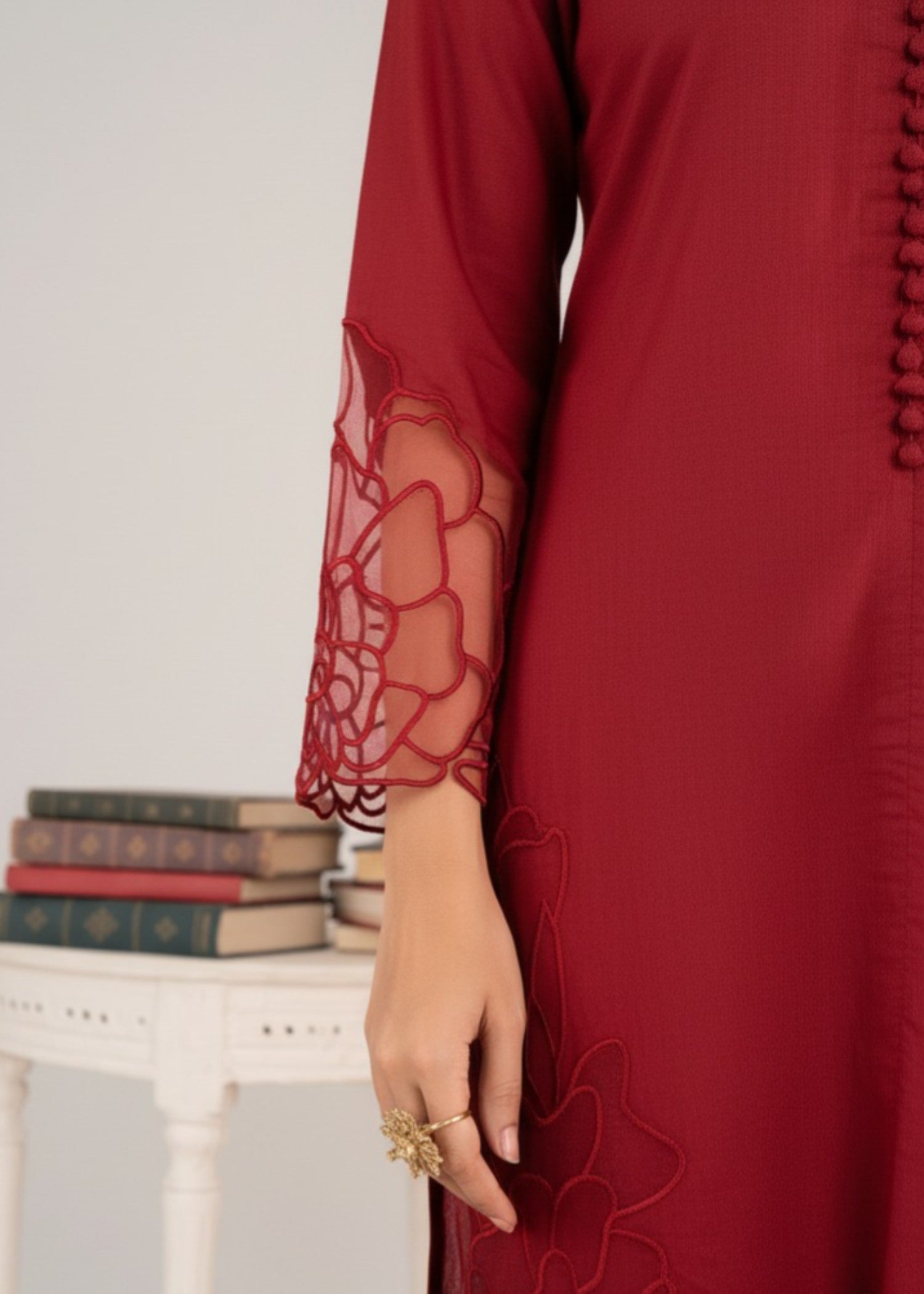 Lawn Kurta Set in Maroon, wine