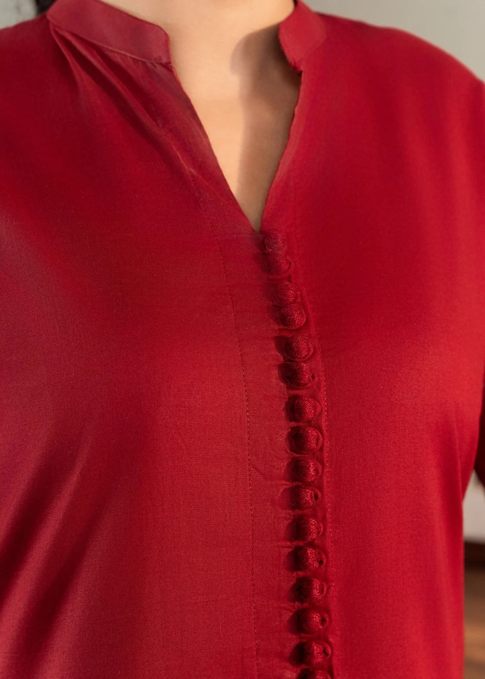 Lawn Kurta Set in Maroon, wine