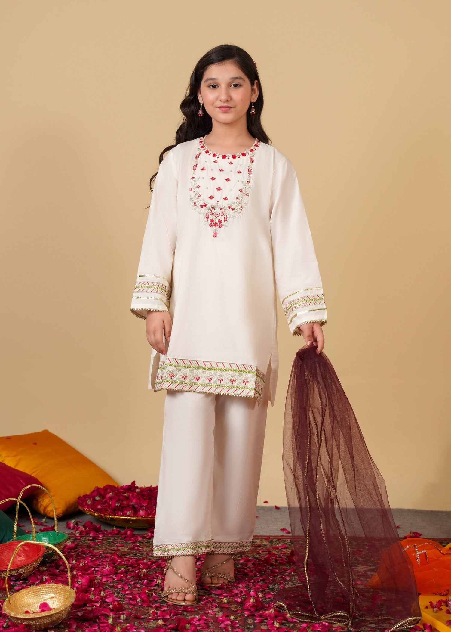 GIRLS-EMBROIDERED-COTTON-SUIT-WITH-NET-DUPATTA-3 - Piece Set