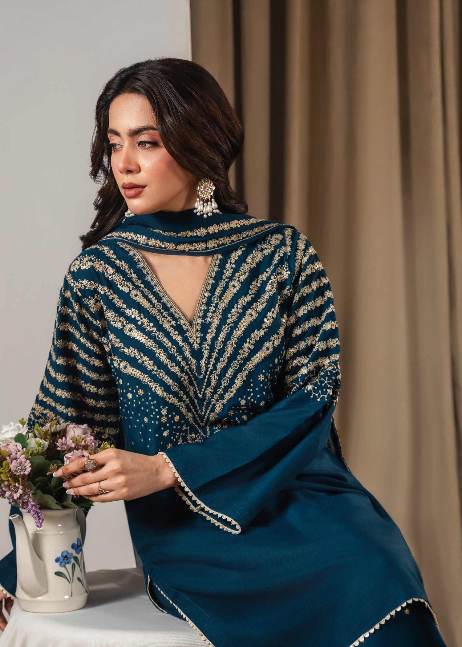Tehzeeb Libas PEACOCK Z EMBROIDERED 3PC