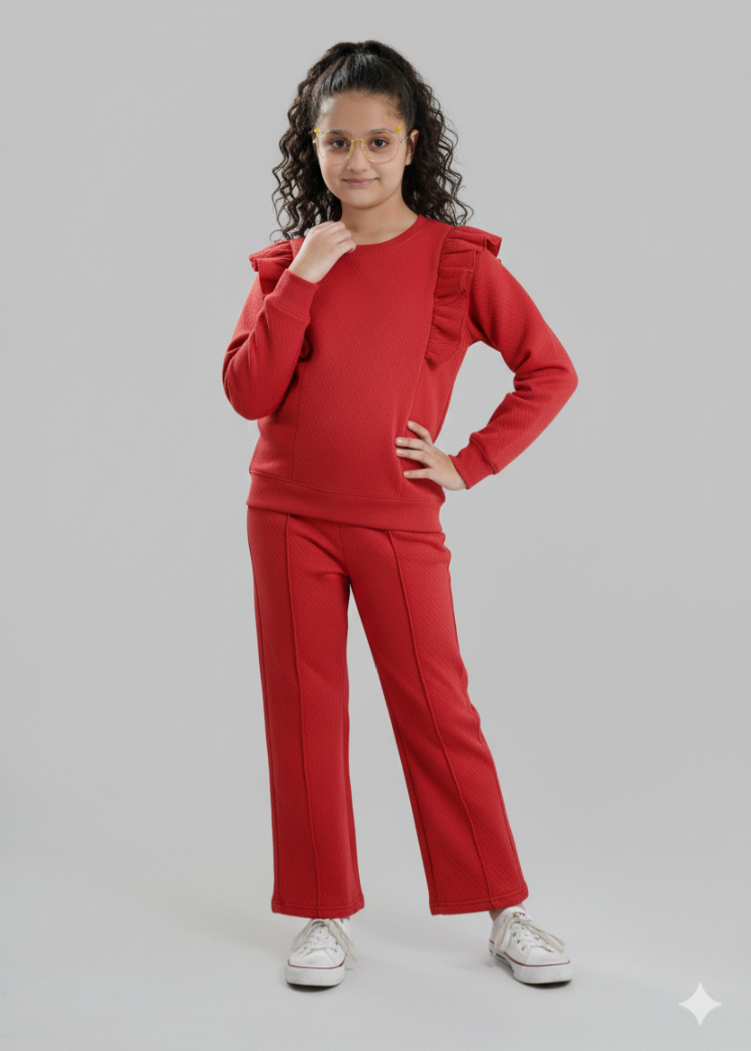CHERRY-RED-QUILTED-RUFFLE-SUIT-FOR-GIRLS-WINTER-2 - Piece Set