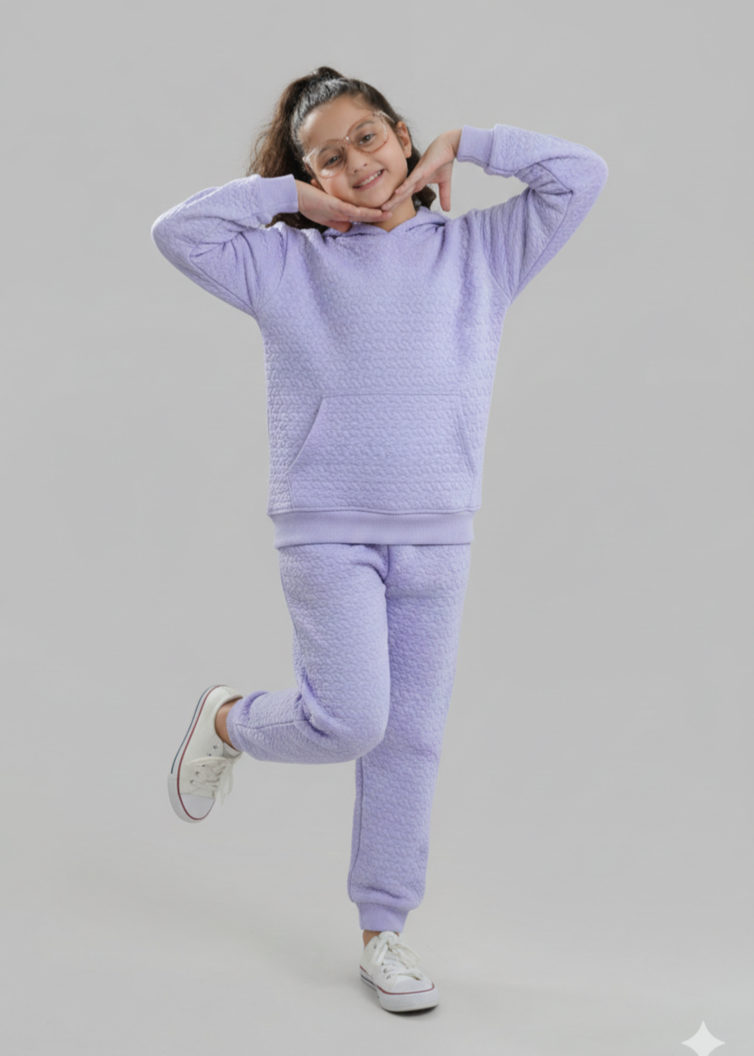 KIDS-QUILTED-LILAC-TRACKSUIT-2 Piece Hoodie Jogger Set Winter Cotton Outfit