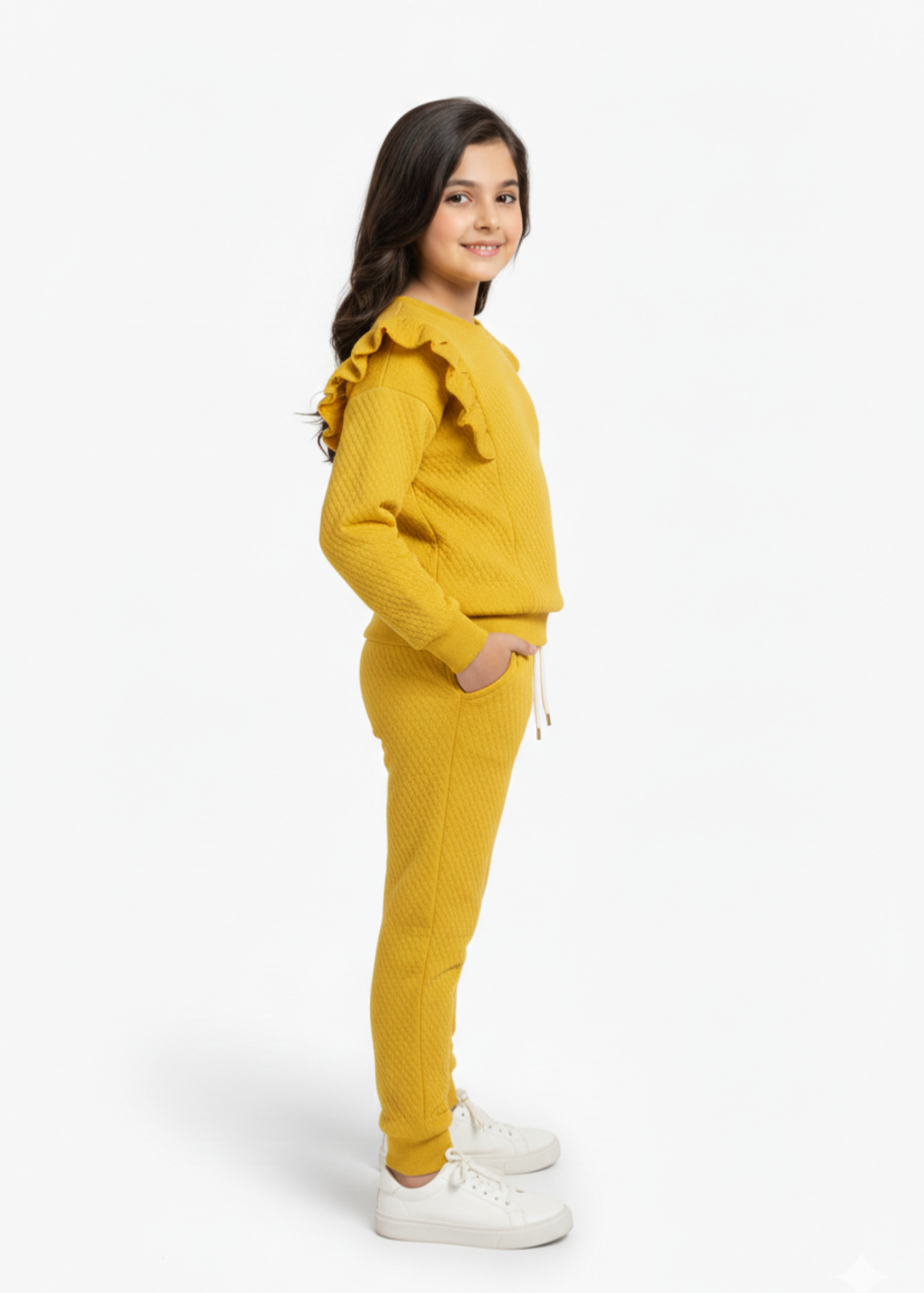 CHERRY-YELLOW-QUILTED-RUFFLE-SUIT-FOR-GIRLS-WINTER-2 - Piece Set