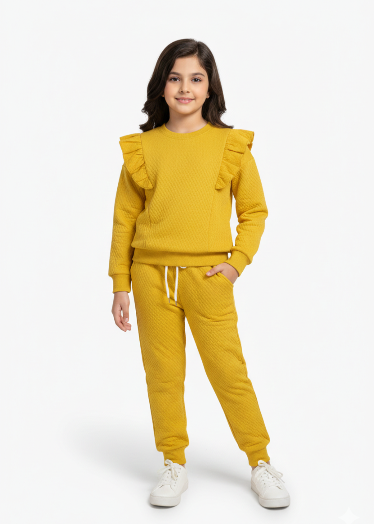 CHERRY-YELLOW-QUILTED-RUFFLE-SUIT-FOR-GIRLS-WINTER-2 - Piece Set