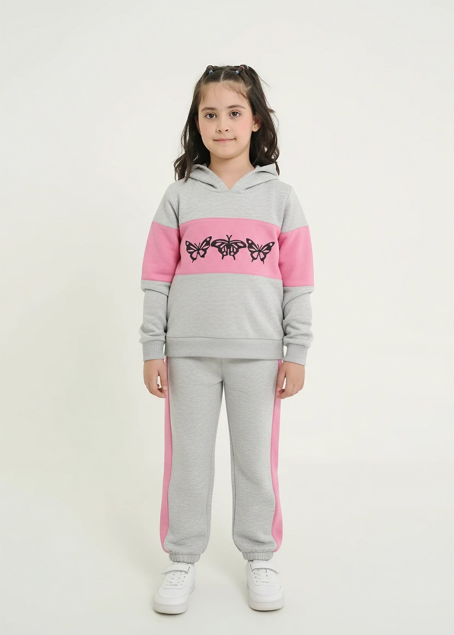 BUTTERFLY-LOVE-GIRLS-WINTER-TRACKSUIT-100 - Cotton Fleece Pink Quilted Panels