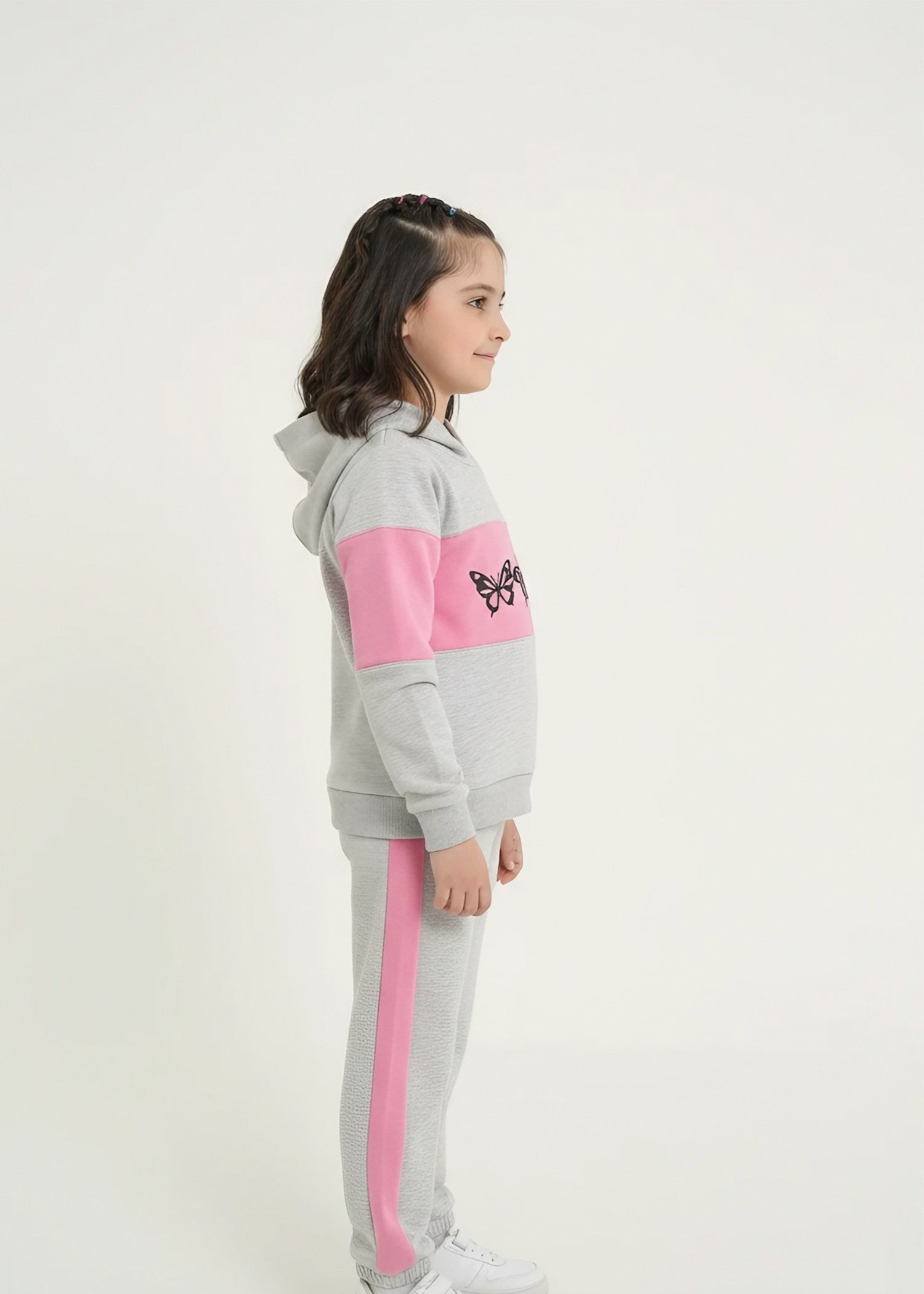 BUTTERFLY-LOVE-GIRLS-WINTER-TRACKSUIT-100 - Cotton Fleece Pink Quilted Panels