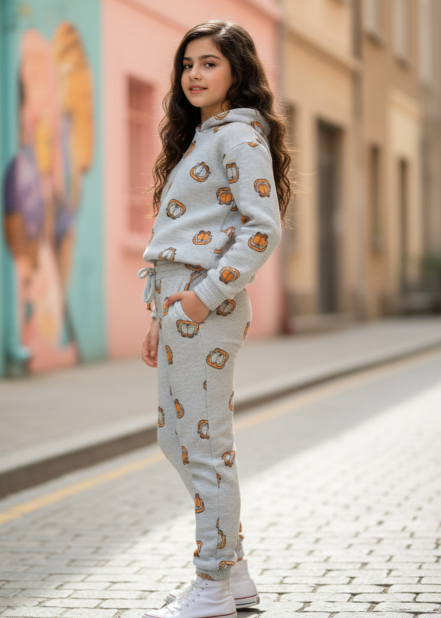 KIDS-GARFIELD-STYLE-ALLOVER-PRINT-HOODIE-TRACKSUIT-JOGGER-SET-100 Cotton Fleece
