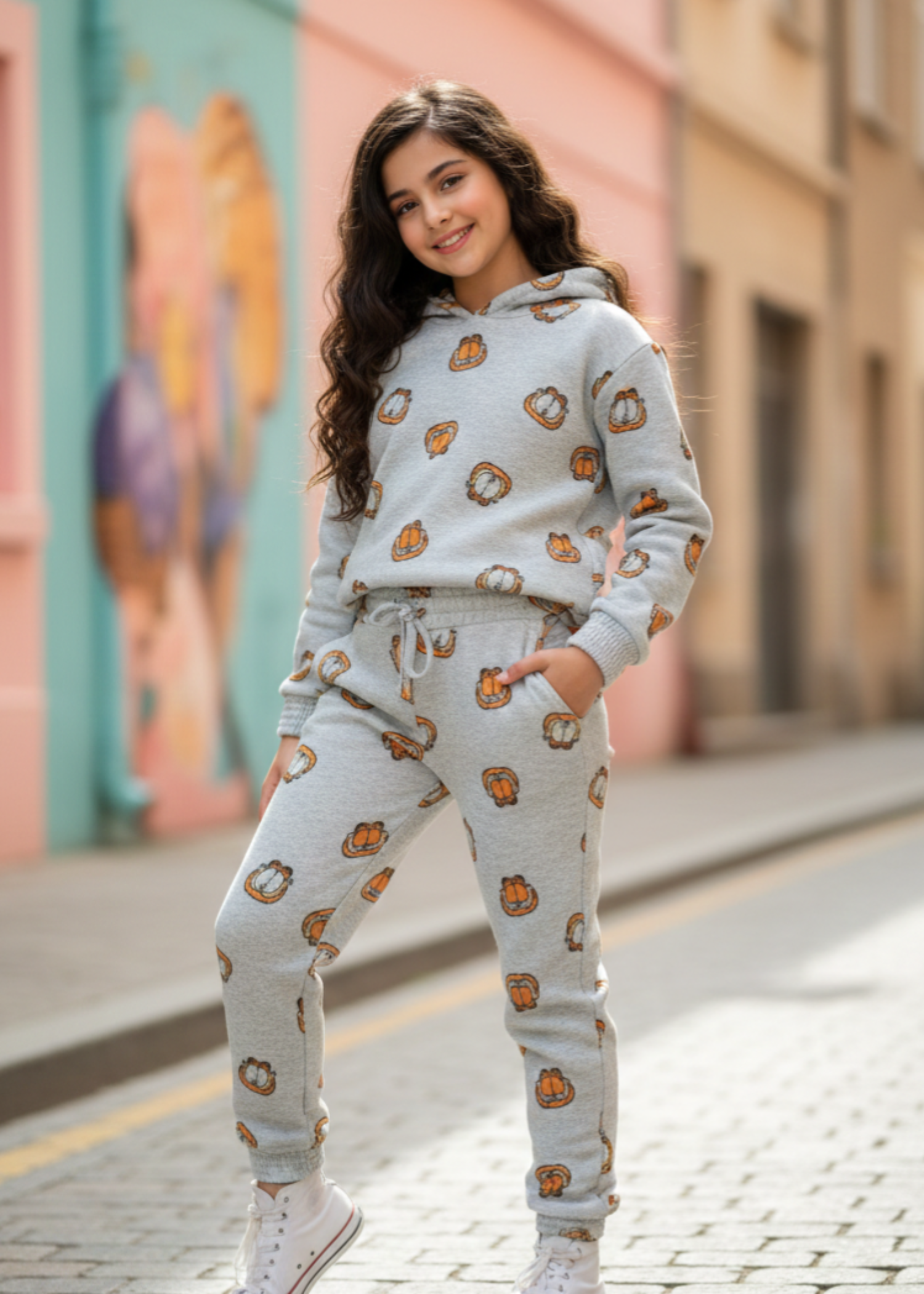 KIDS-GARFIELD-STYLE-ALLOVER-PRINT-HOODIE-TRACKSUIT-JOGGER-SET-100 Cotton Fleece