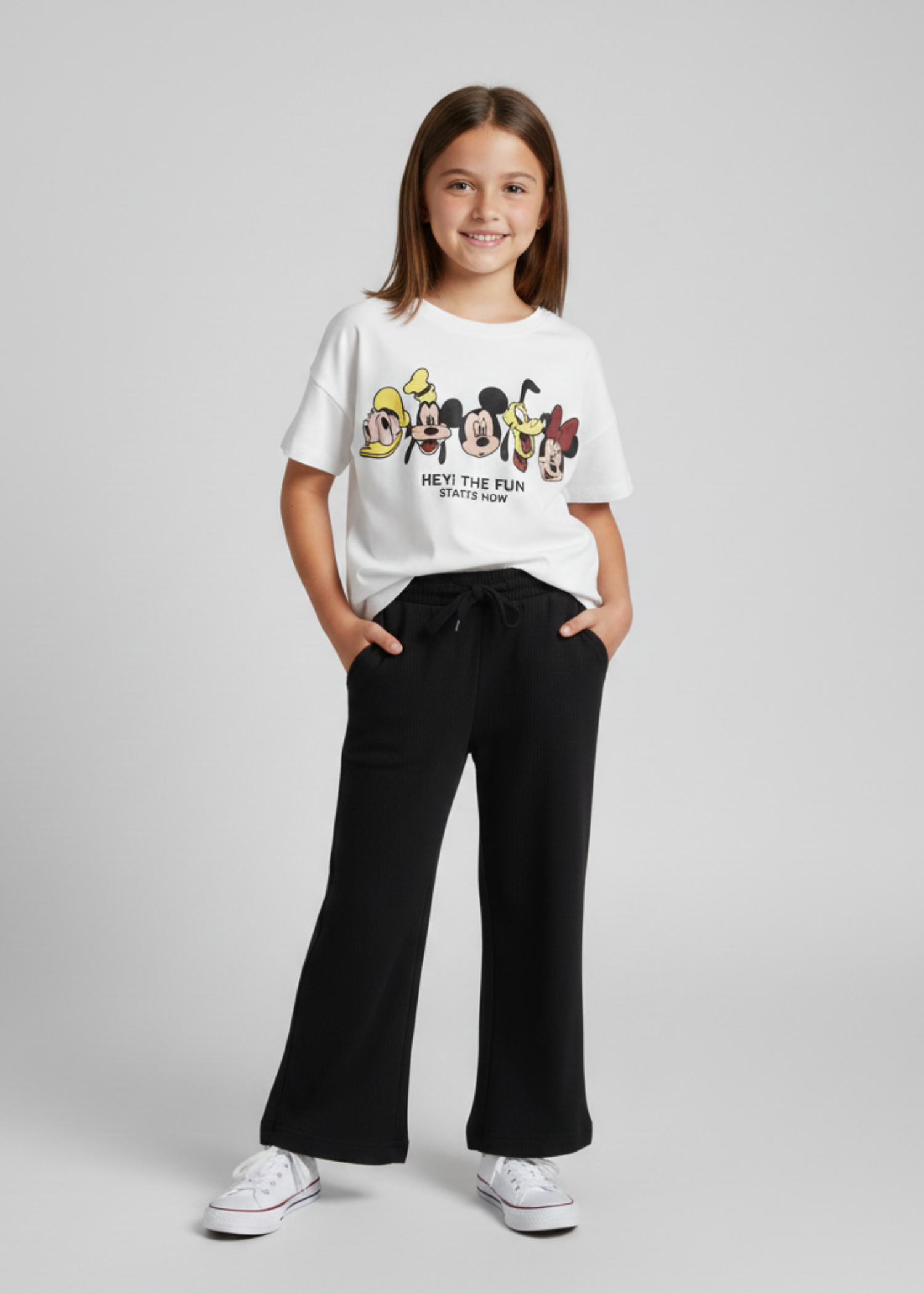 GIRLS-HAPPY-CREW-CHARACTER-PRINT-CO-ORD-SET-100 - Cotton Boxy Tee Flare Trousers