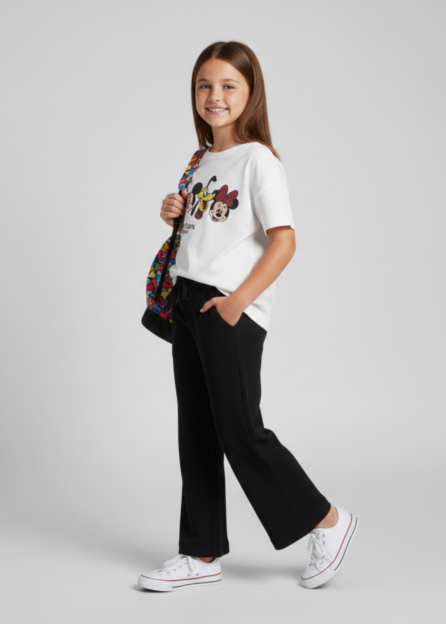 GIRLS-HAPPY-CREW-CHARACTER-PRINT-CO-ORD-SET-100 - Cotton Boxy Tee Flare Trousers