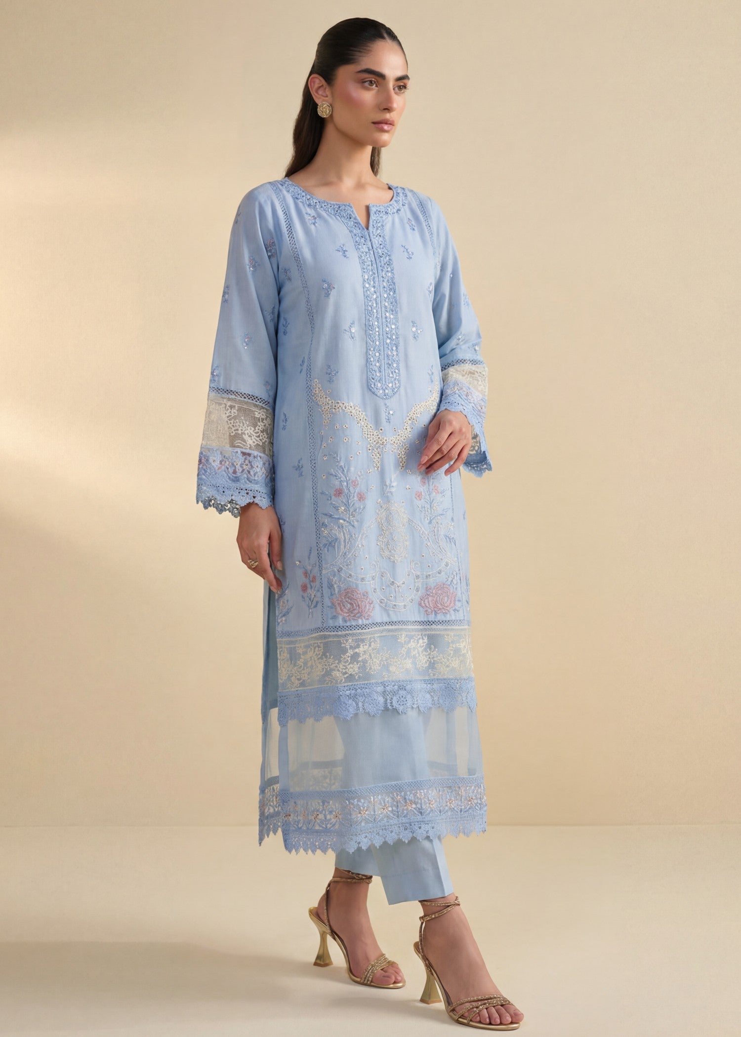 Lawn Kurta Set in Ice blue