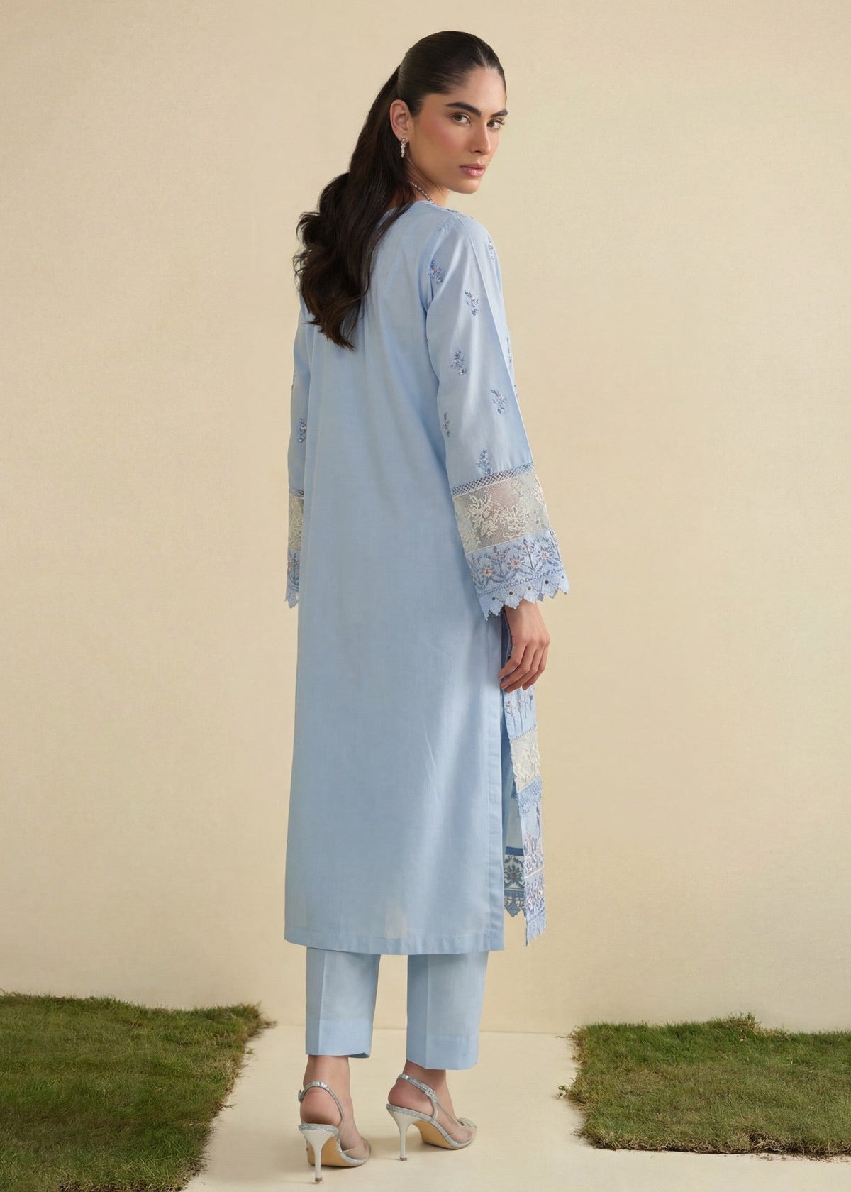 Lawn Kurta Set in Ice blue