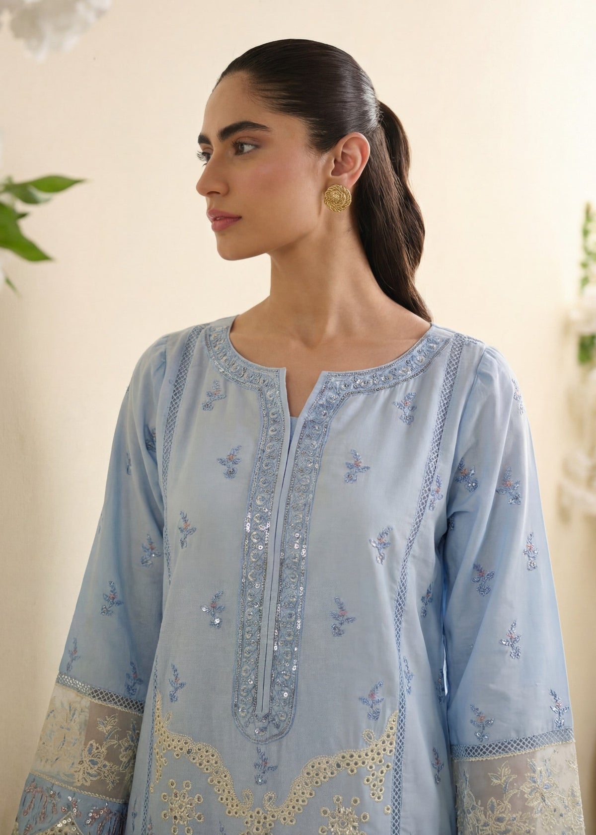 Lawn Kurta Set in Ice blue