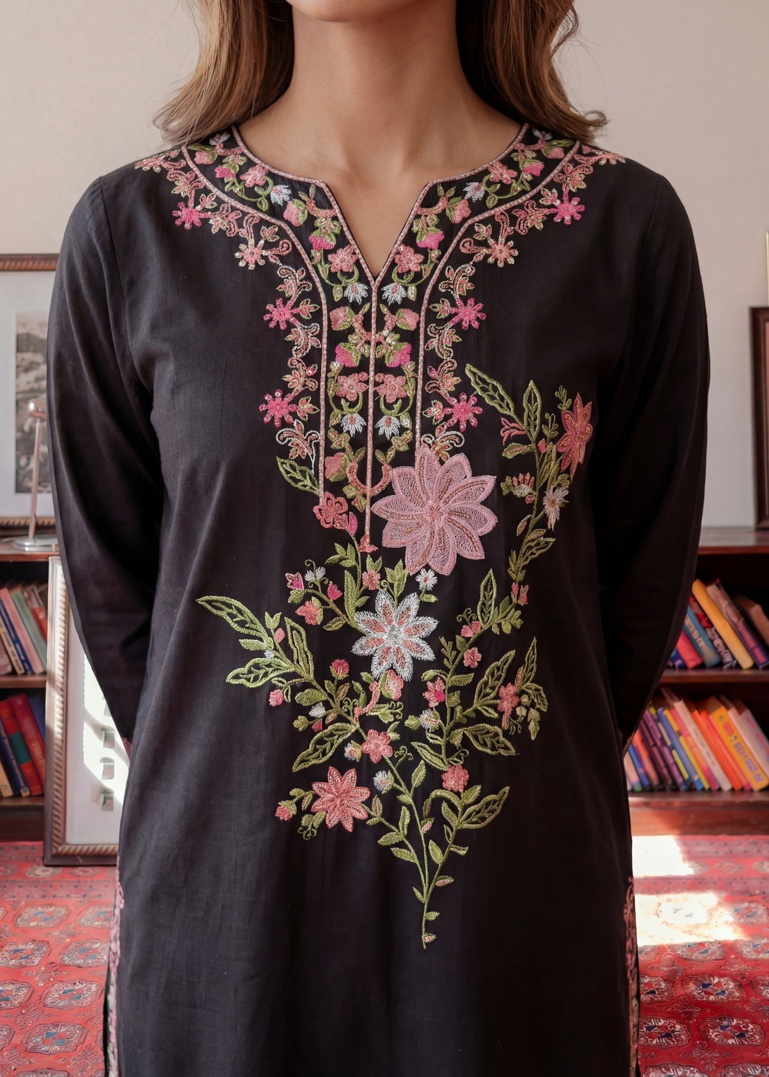 Khaddar Kurta Set in Black