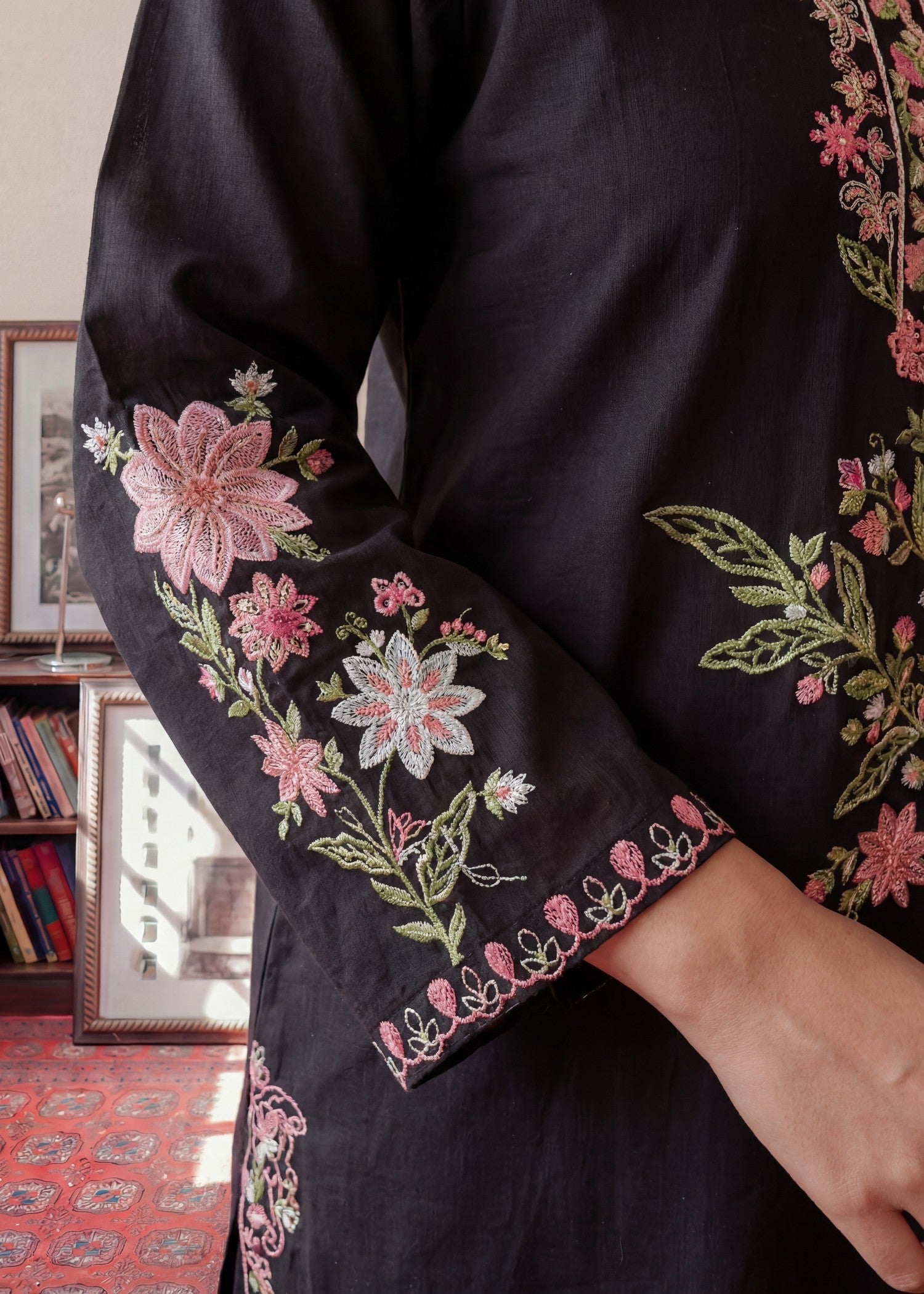 Khaddar Kurta Set in Black