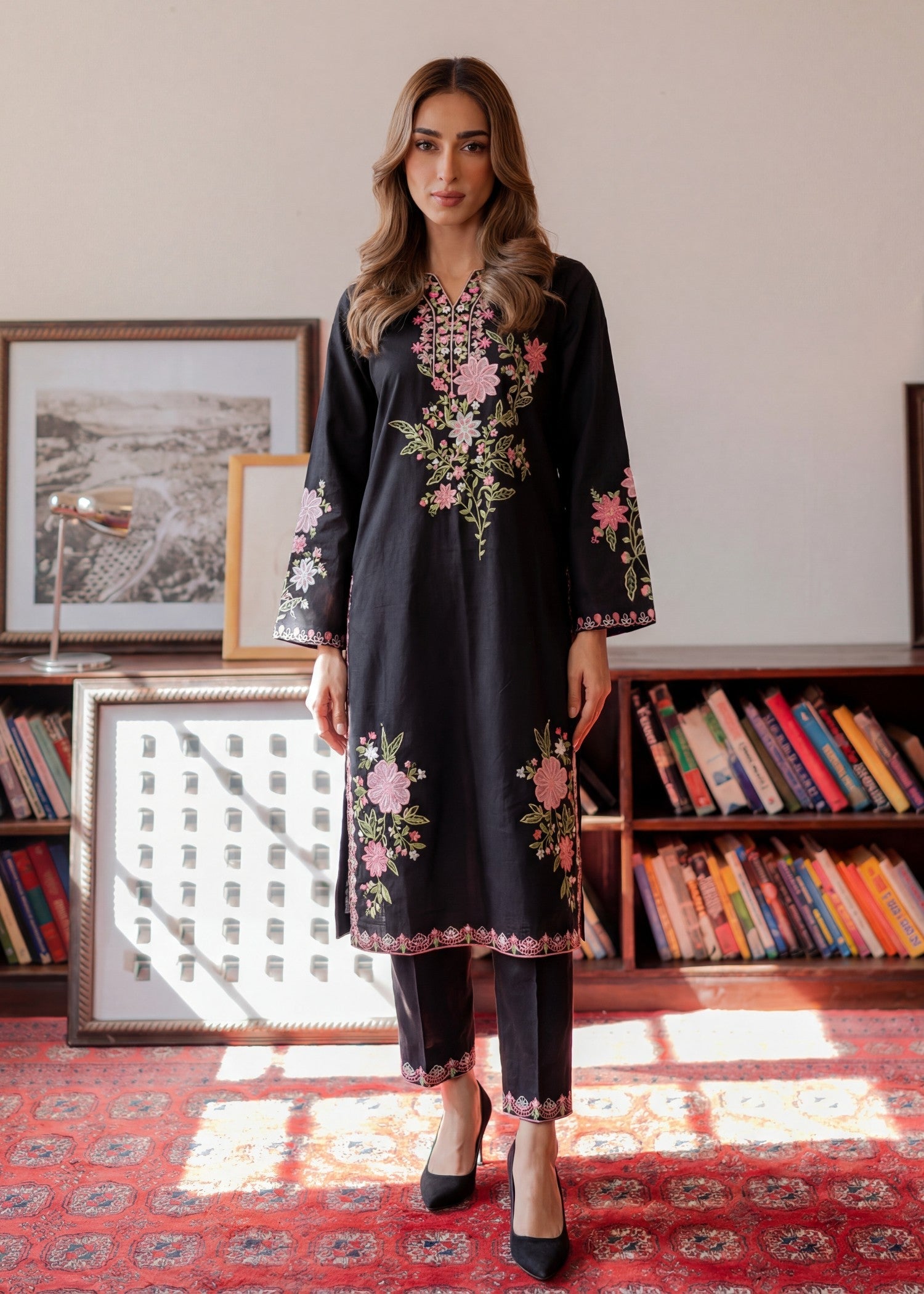 Khaddar Kurta Set in Black