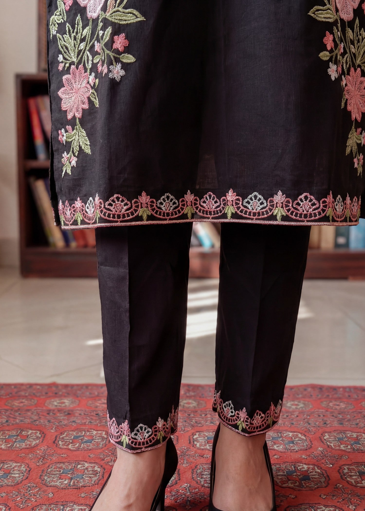 Khaddar Kurta Set in Black