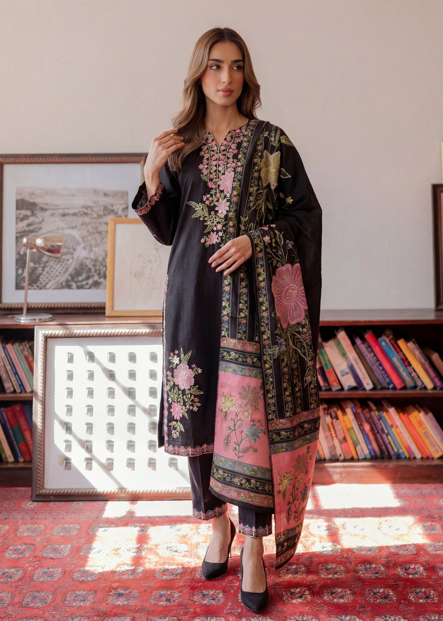 Khaddar Kurta Set in Black