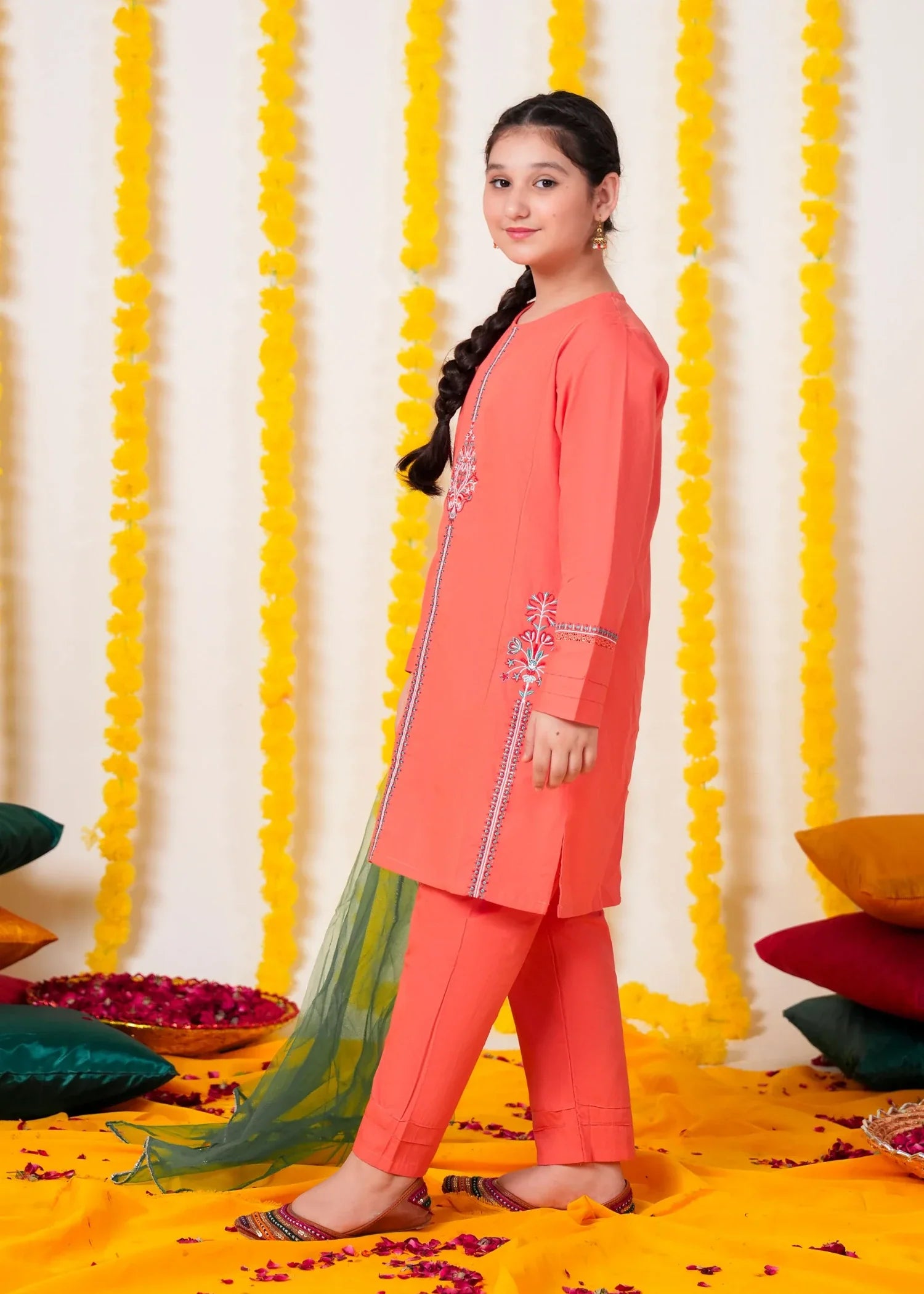CHANDNI-COTTON-3 - Pcs Suit Multihead Embroidery With Net Dopata