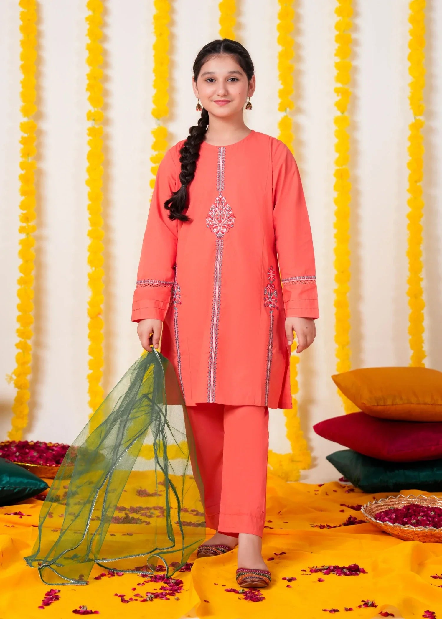 CHANDNI-COTTON-3 - Pcs Suit Multihead Embroidery With Net Dopata