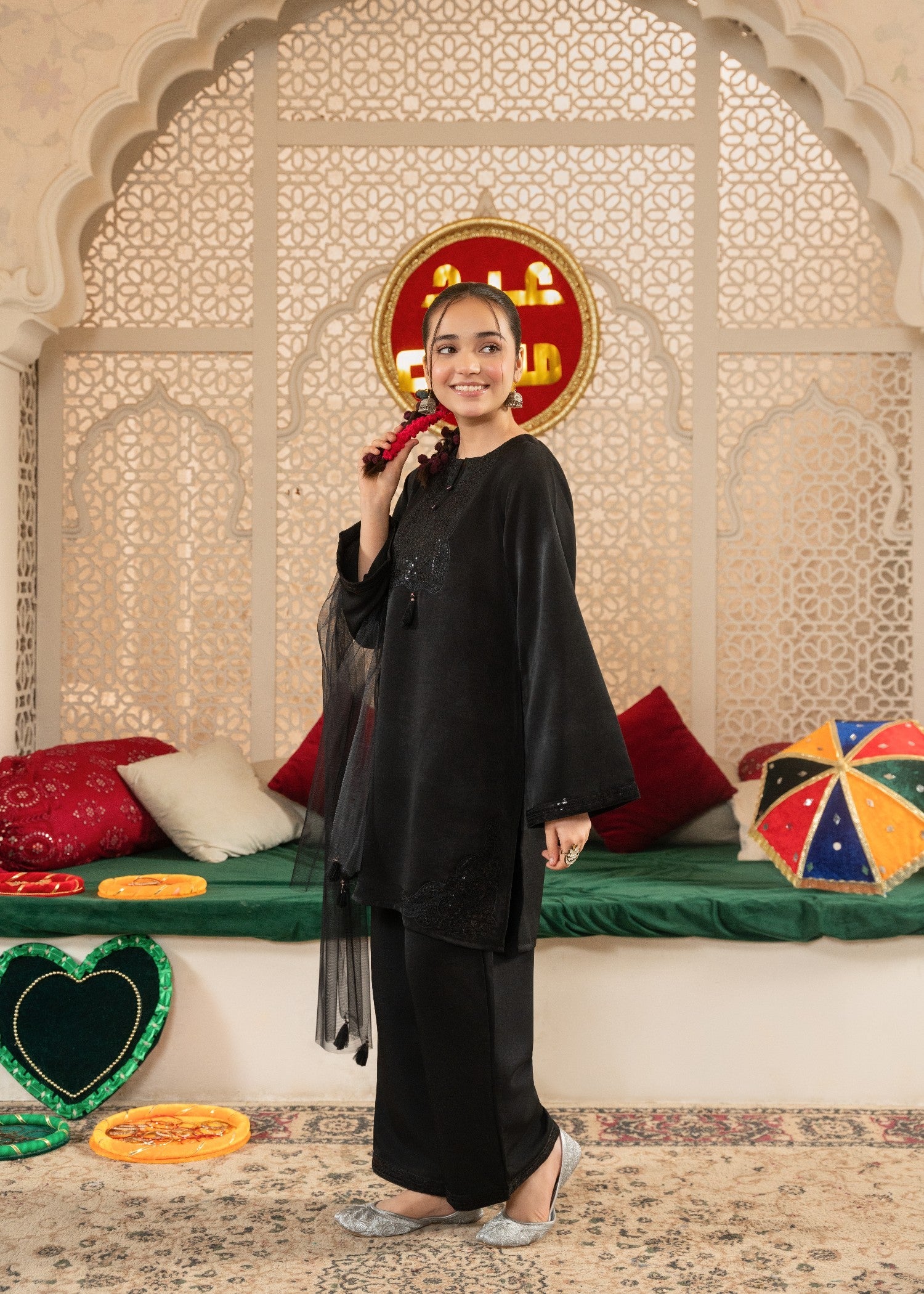 GIRLS-ELEGANCE-IN-BLOOM-EMBROIDERED-100-3 - Cotton Piece Set Midnight Black