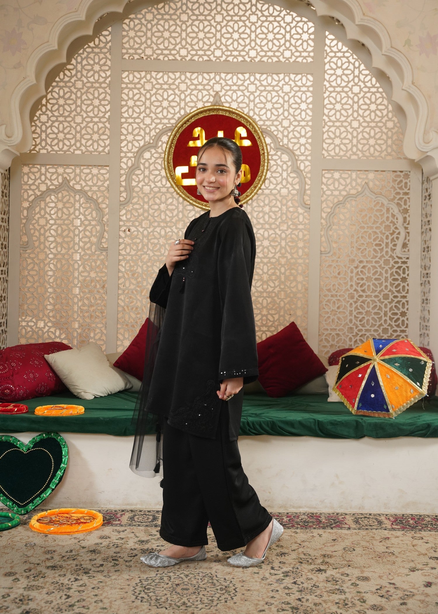 GIRLS-ELEGANCE-IN-BLOOM-EMBROIDERED-100-3 - Cotton Piece Set Midnight Black