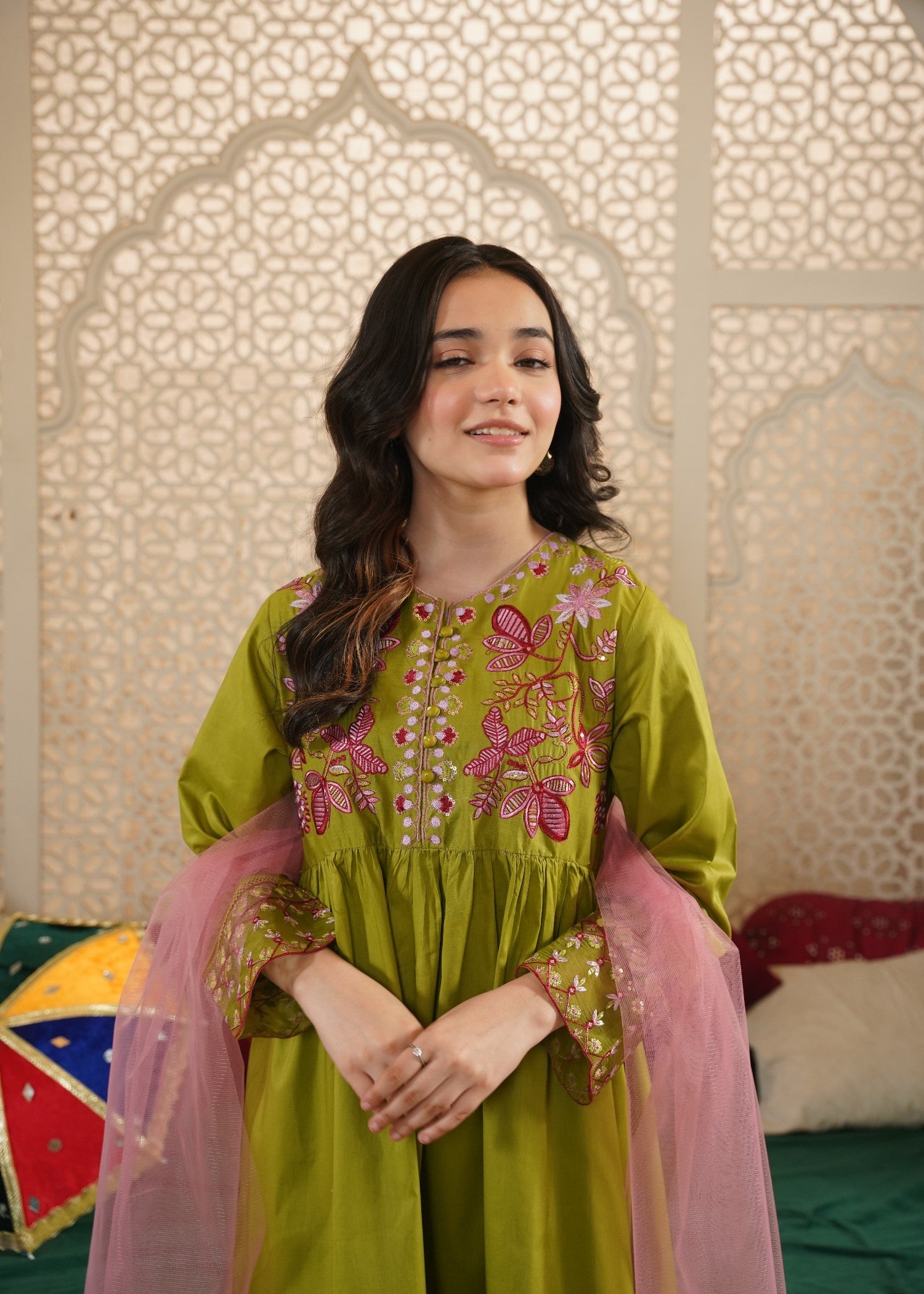GIRLS-BLOOM-BRIGHT-MULTI-THREAD-EMBROIDERED-3 - Piece Festive Set