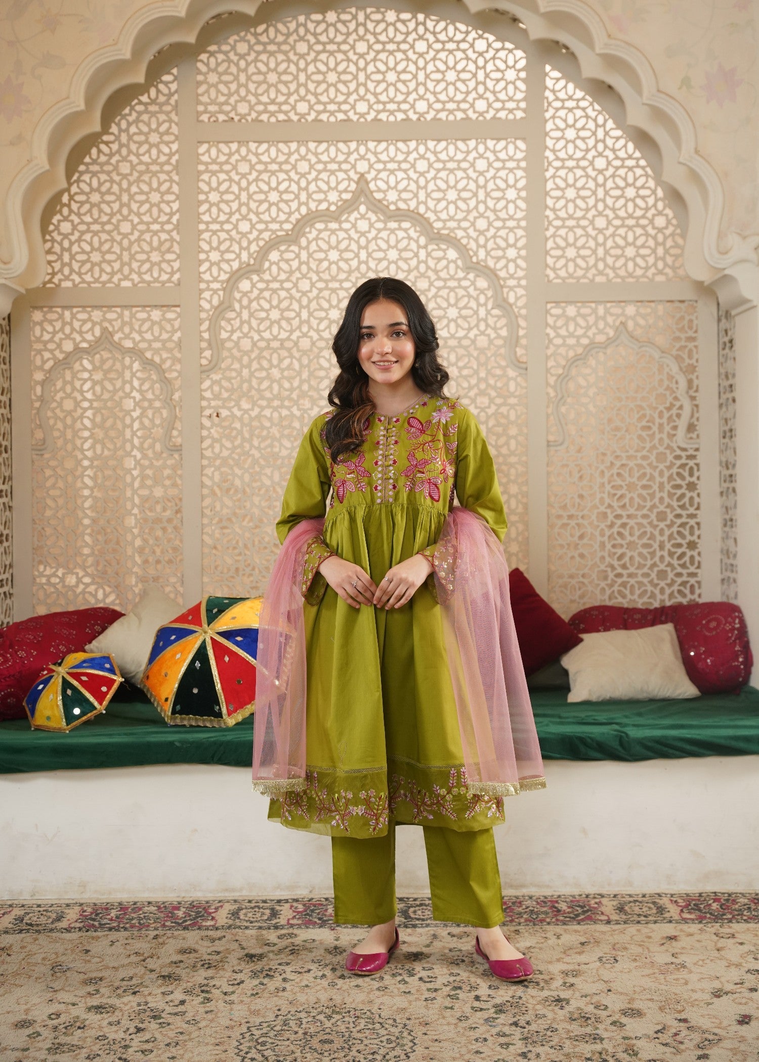GIRLS-BLOOM-BRIGHT-MULTI-THREAD-EMBROIDERED-3 - Piece Festive Set