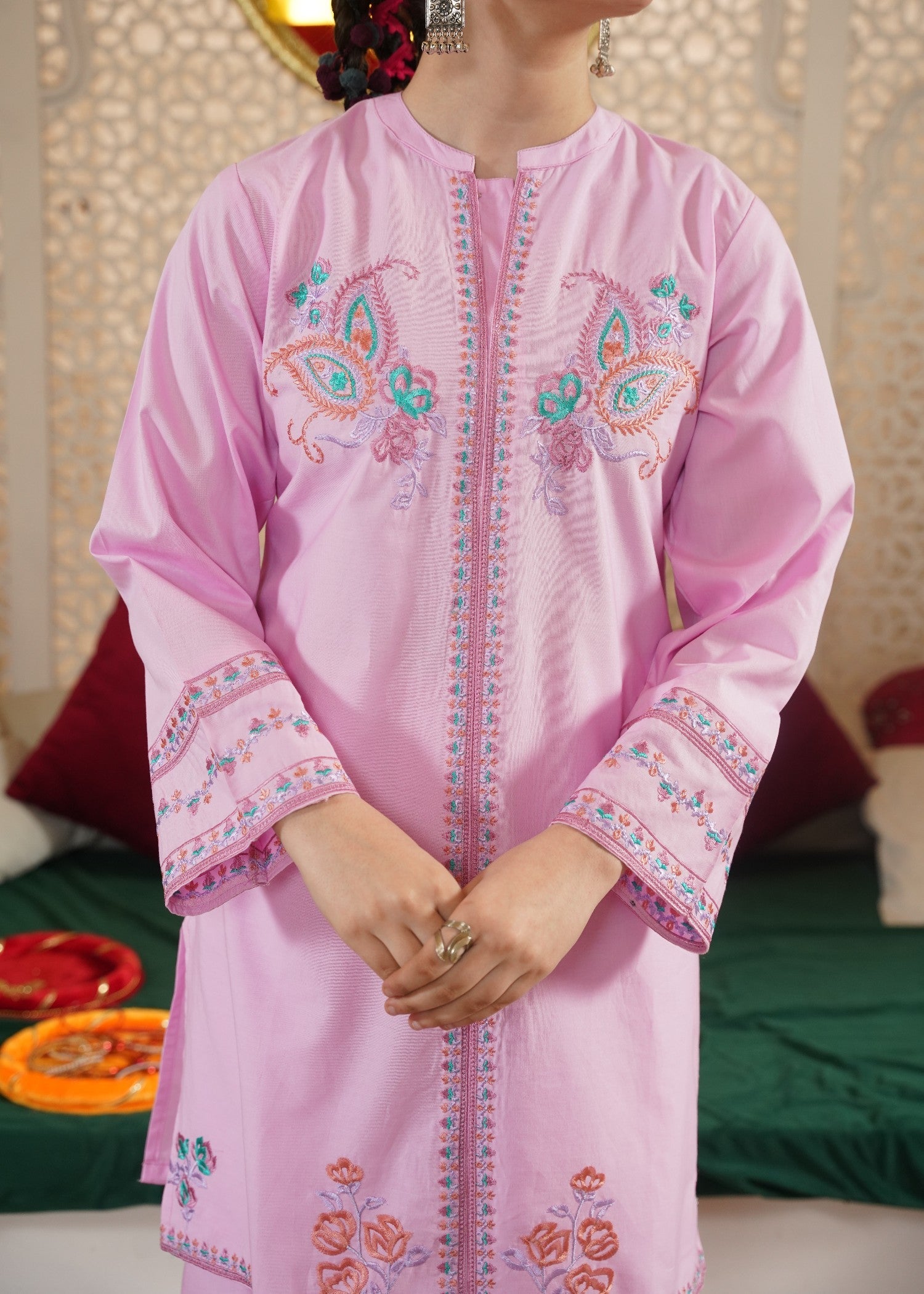 GIRLS-AMETHYST-MEADOW-MULTI-THREAD-EMBROIDERED-3 - Piece Festive Set