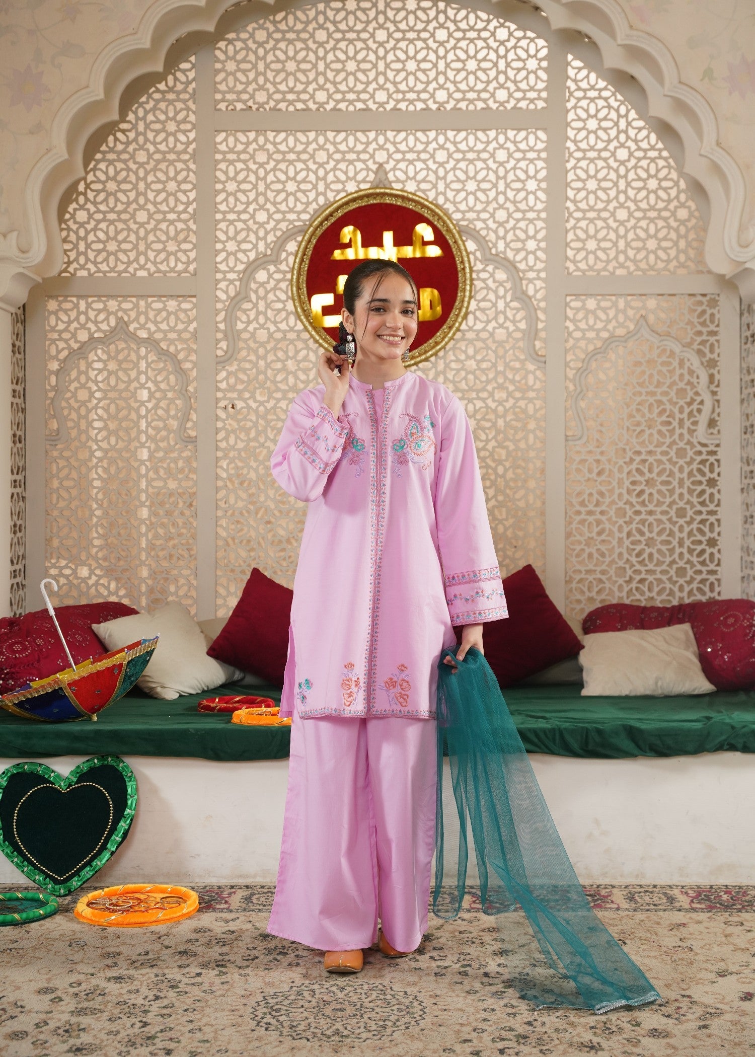 GIRLS-AMETHYST-MEADOW-MULTI-THREAD-EMBROIDERED-3 - Piece Festive Set