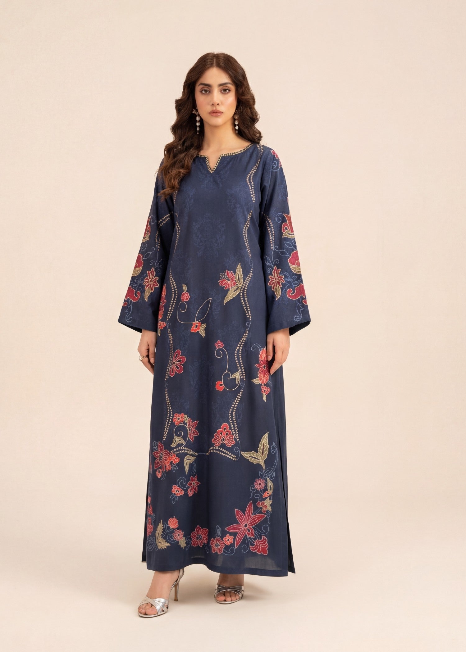Poly silk Kaftan in Navy blue