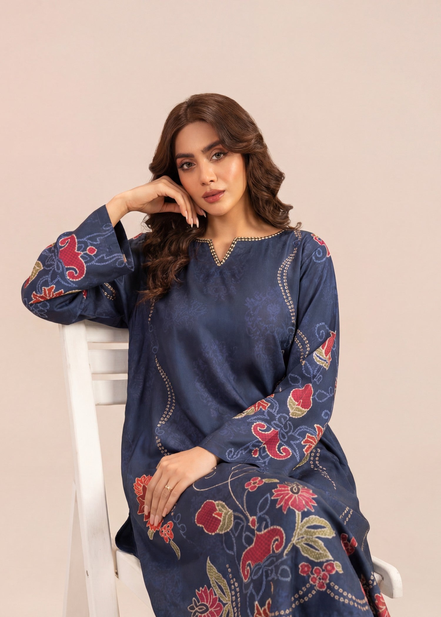 Poly silk Kaftan in Navy blue