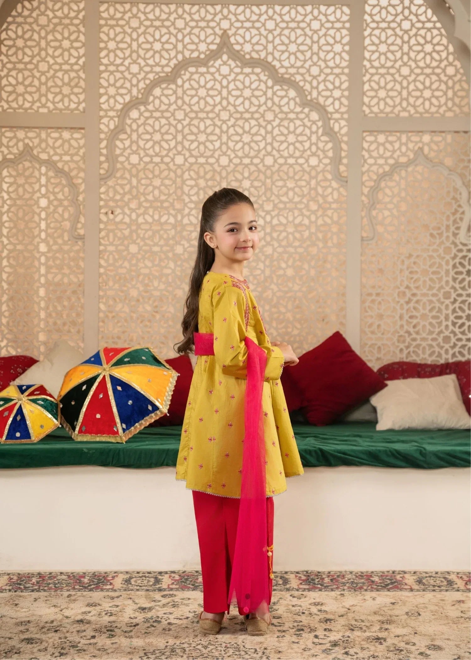 MUSTARD-YELLOW-EMBROIDERED-KURTI-WITH-MAROON-SALWAR-SET