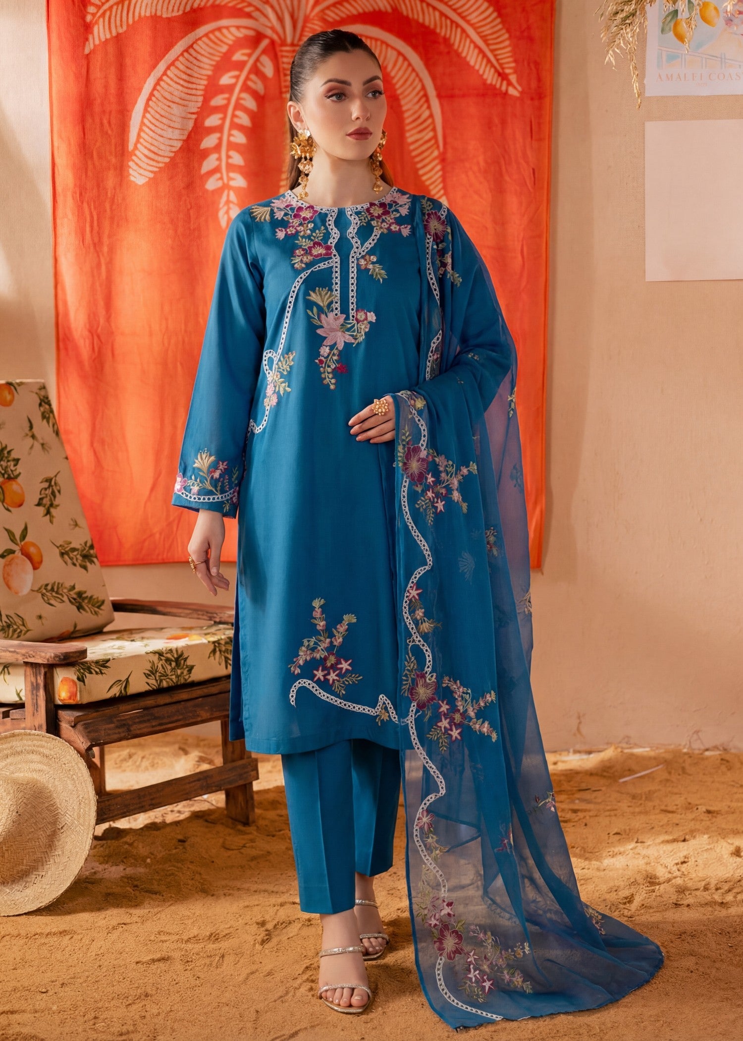 Lawn Kurta Set in Royal blue