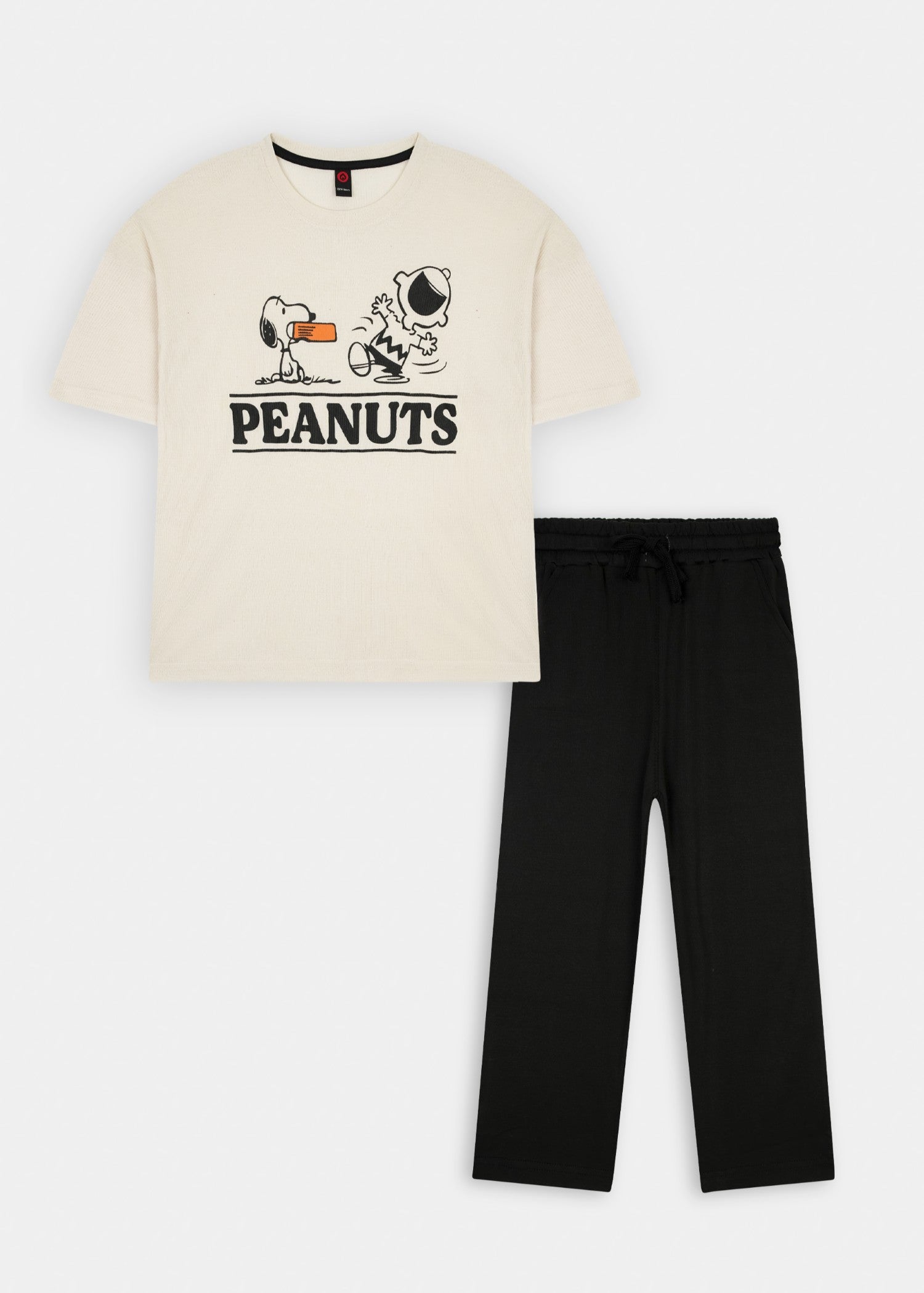 GIRLS-100-1X1 - Cotton Rib Two Piece Set Boxy Graphic Tee Wide Leg Trousers